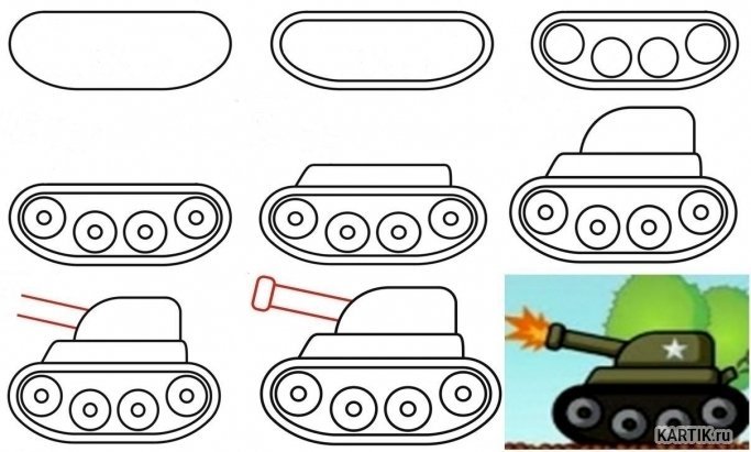 Поэтапное рисование танка кв2