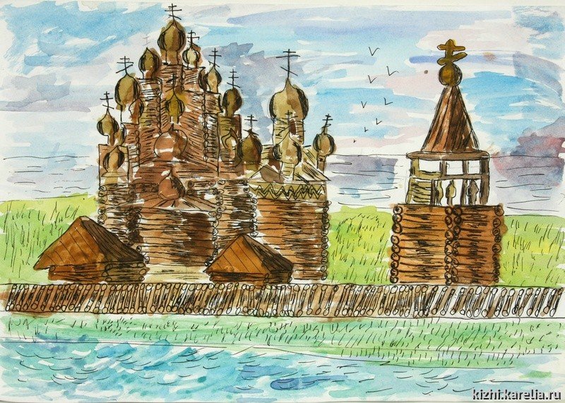 Карелия рисунок остров Кижи