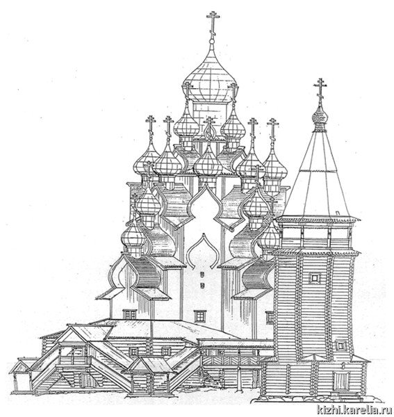 Чертежи Преображенской церкви в Кижах