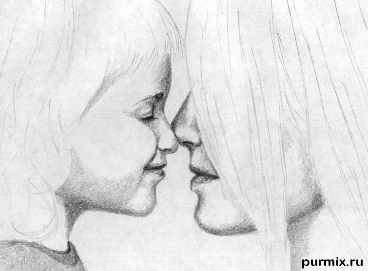 Мама и дочка рисунок карандашом