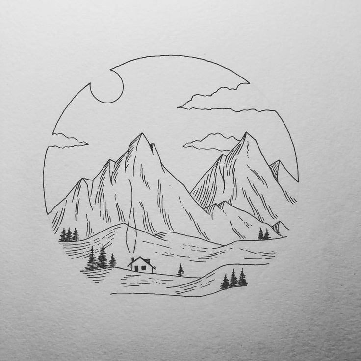 Пейзаж горы карандашом