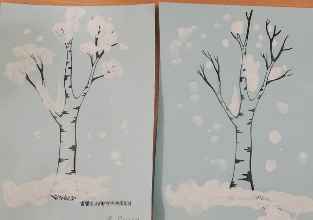 Рисование зимняя береза