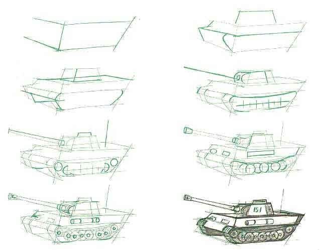 Танк т34 рисунок поэтапный
