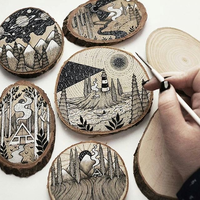 Рисование на деревянных спилах