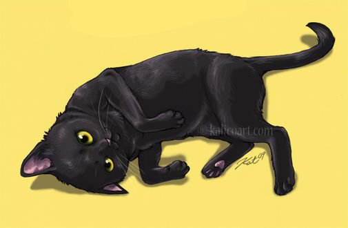 Черный кот с желтыми глазами аниме