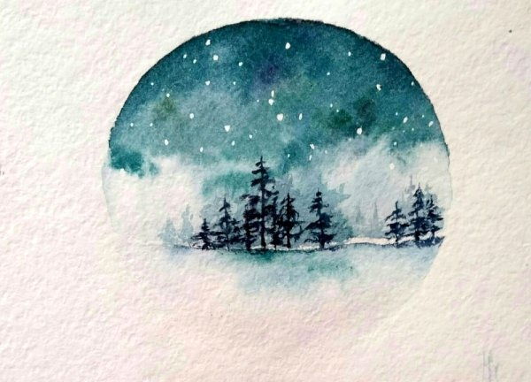 Новогодние открытки акварелью