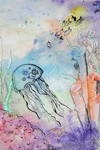 Рисование акварелью и гелевой ручкой