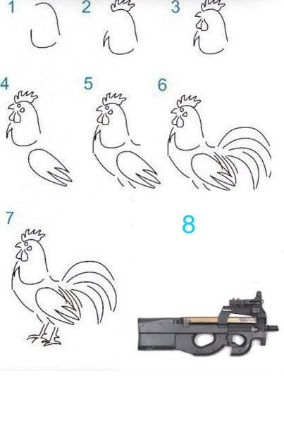 Схема рисования петуха для дошкольников