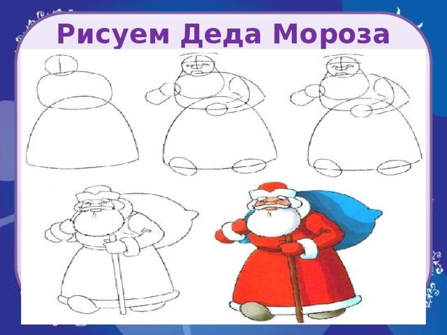Пошаговое рисование Деда Мороза для детей