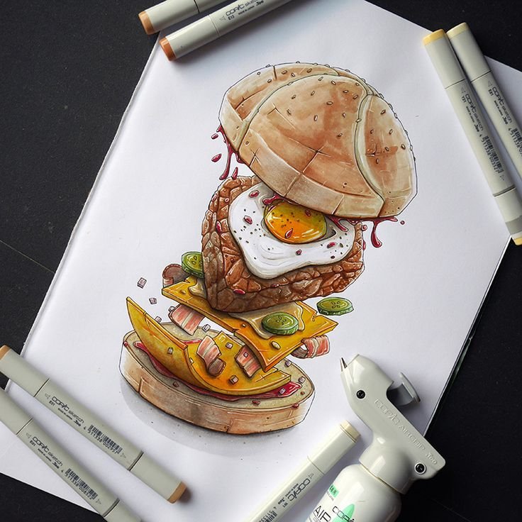 Рисунки маркерами бургер