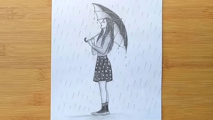 Девушка с зонтиком рисунок