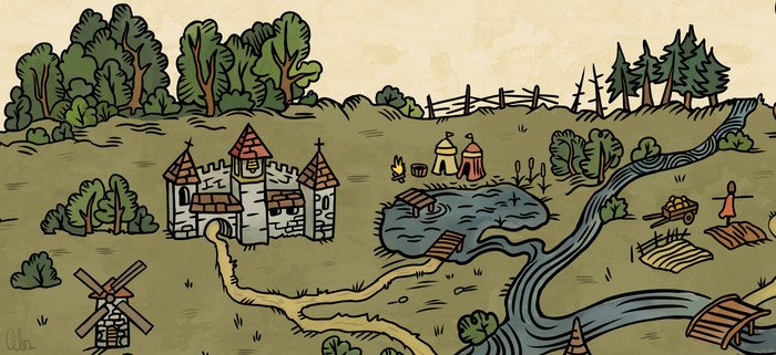 Средневековая деревня рисунок