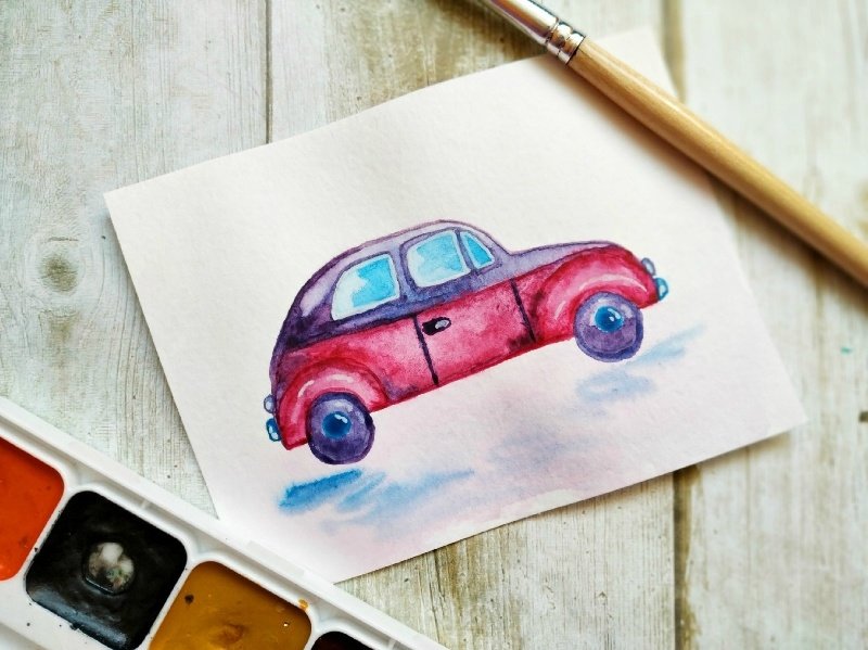 Скетч автомобиля акварель
