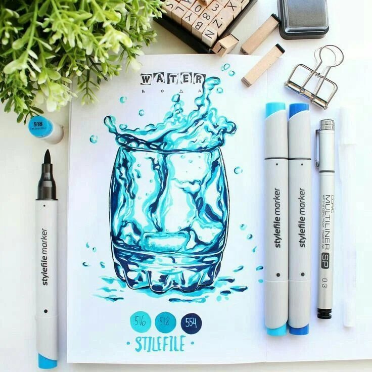 Скетчинг вода маркерами