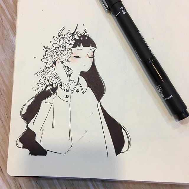 Рисунки тушью в скетчбуке