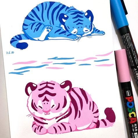 Тигр рисунок маркерами Posca