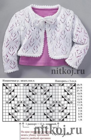 Ажурная кофточка для девочки спицами схемы и описание
