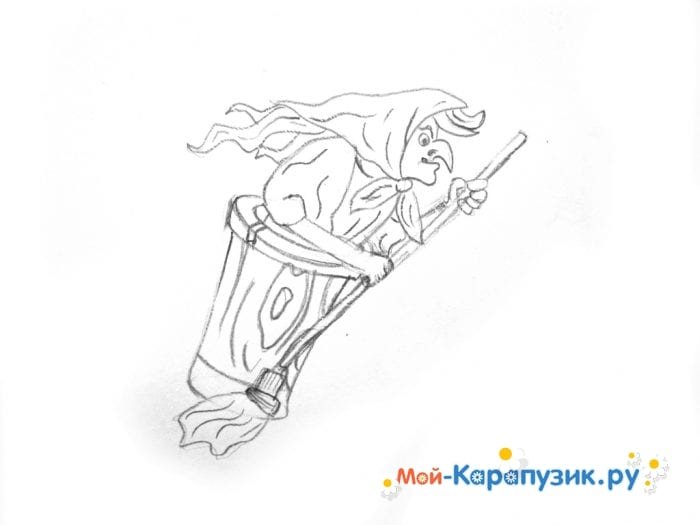 Баба Яга рисунок для детей карандашом
