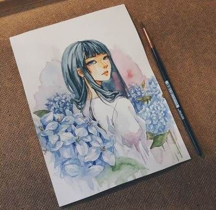 Рисунки акварелью аниме