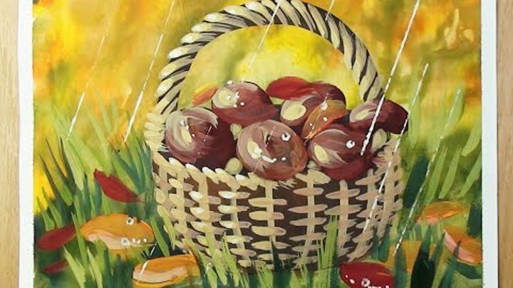 Корзина с грибами рисунок для детей