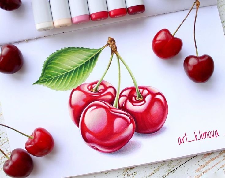 Скетчинг маркерами вишня