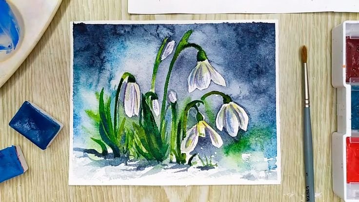 Подснежники акварель