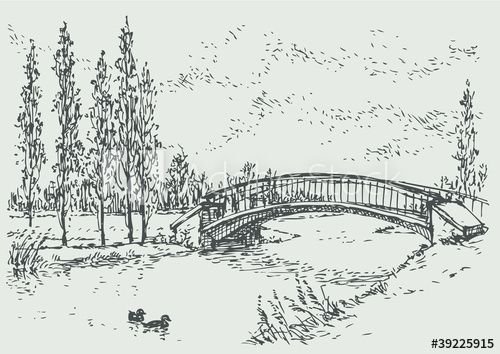Мост через реку рисунок карандашом