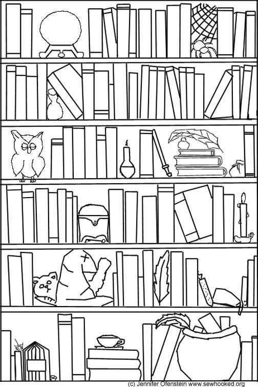 Рисунок книжных полок с книгами
