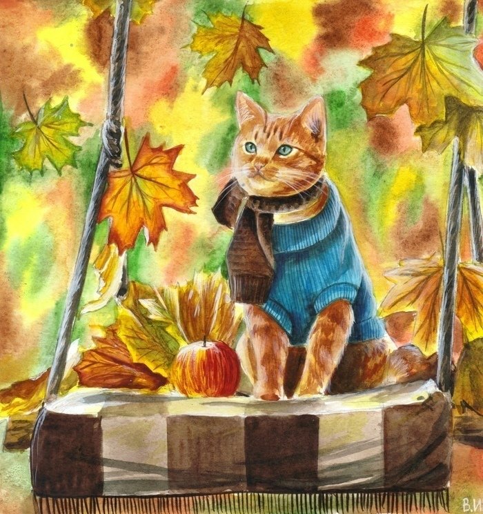 Осенний котик рисунок для срисовки