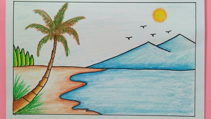 Рисунок пляжа и моря