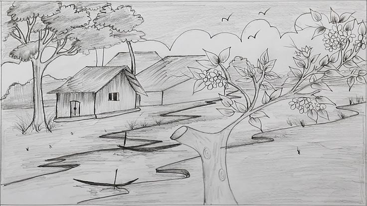 Пейзаж рисунок карандашом