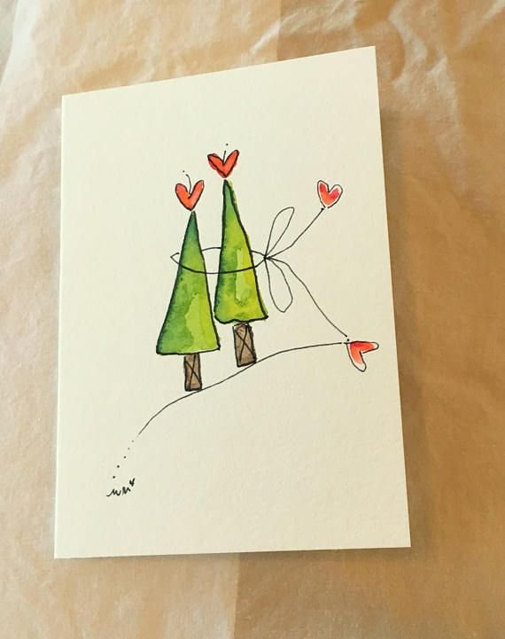 Идеи новогодних открыток акварелью простые