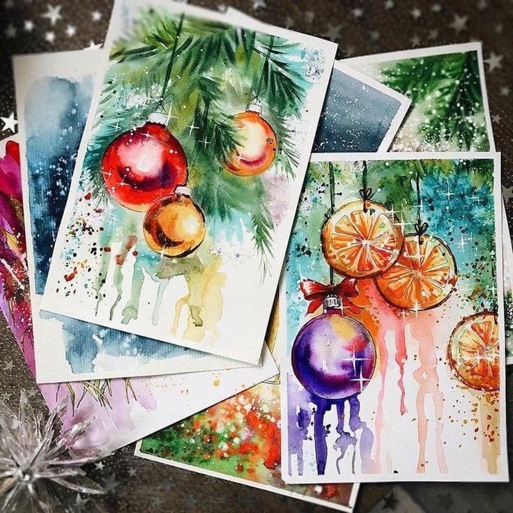 Идеи новогодних открыток акварелью