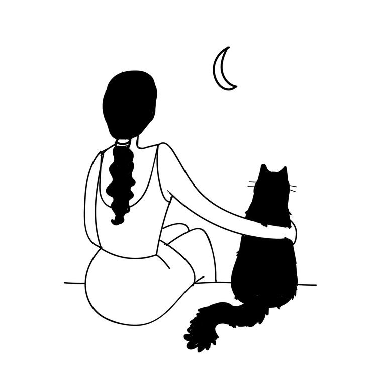 Девушка с котом рисунок
