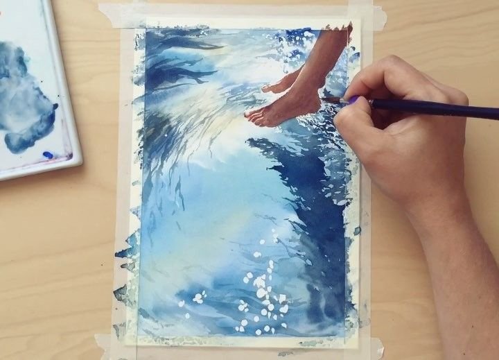 Рисуем воду акварелью