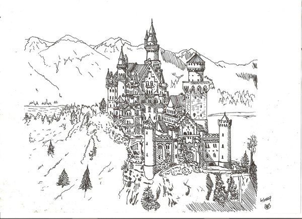 Замок Нойшванштайн рисунок