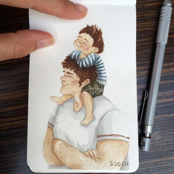 Рисунок акварелью папе