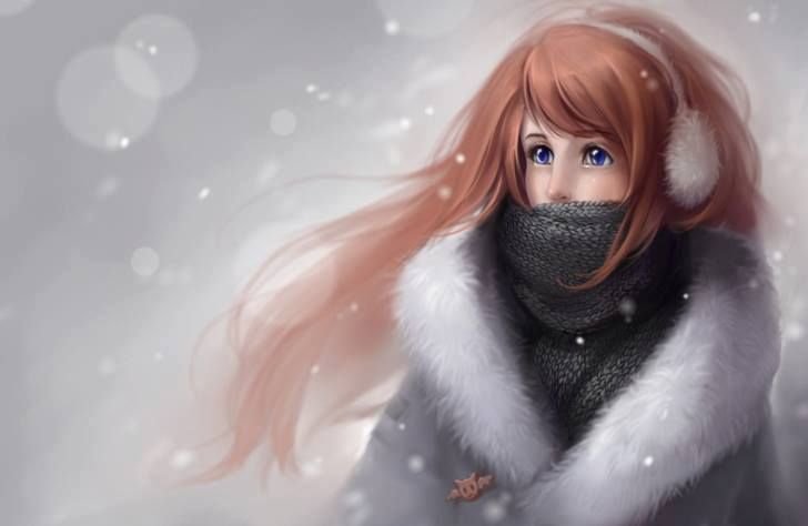 Рыжая девушка зима