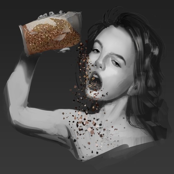 Девушка ест гречку