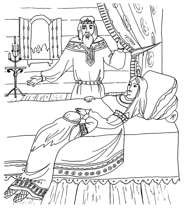 Раскраски по сказке Пушкина о мертвой царевне и семи богатырях