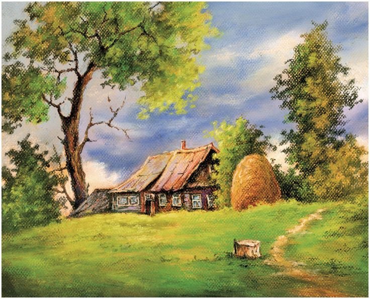 Пейзаж домик в деревне