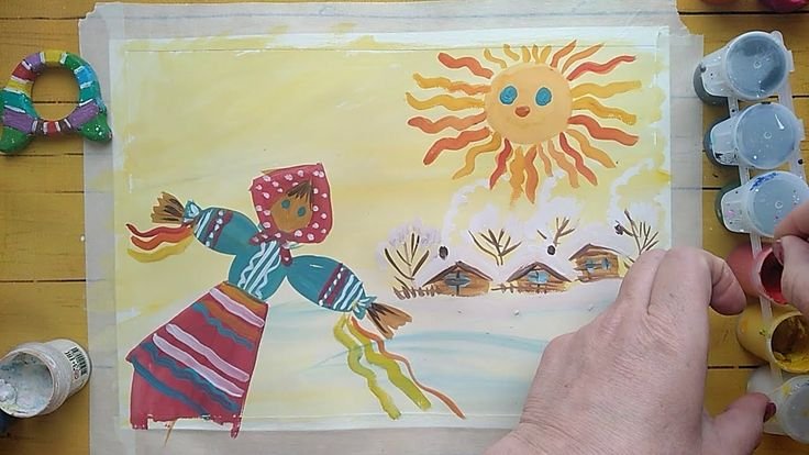 Масленица гуашью для детей