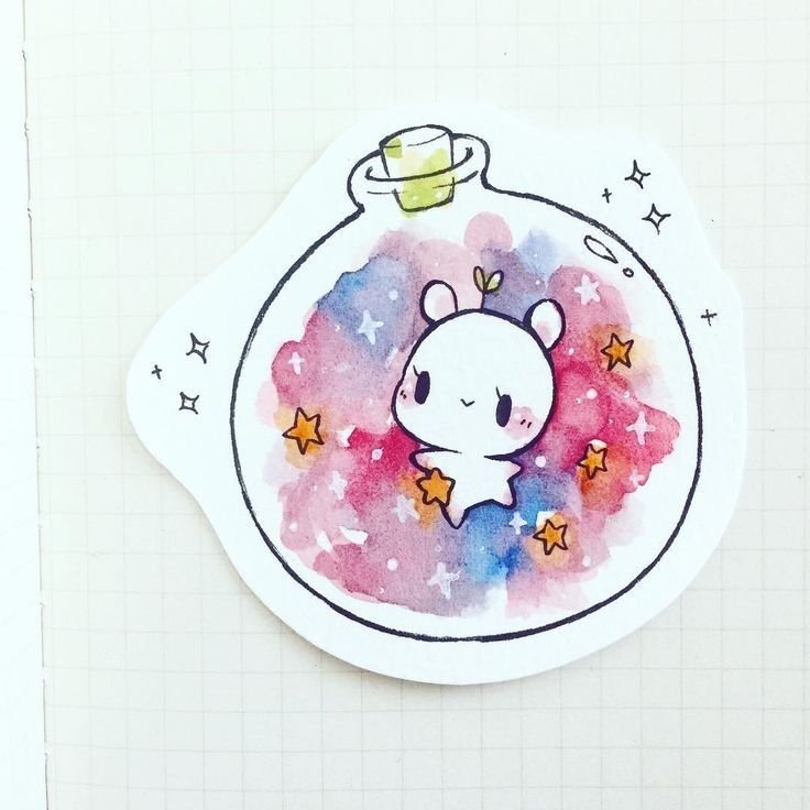 Кавайные рисунки акварелью