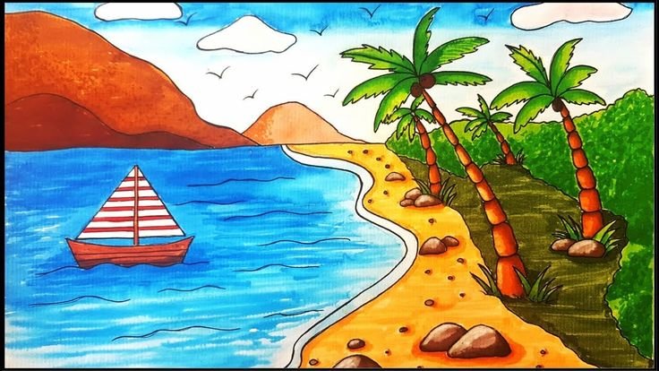 Рисунок пляжа и моря