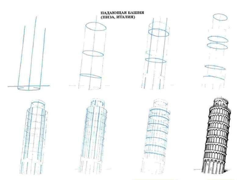 Пизанская башня рисунок карандашом поэтапно