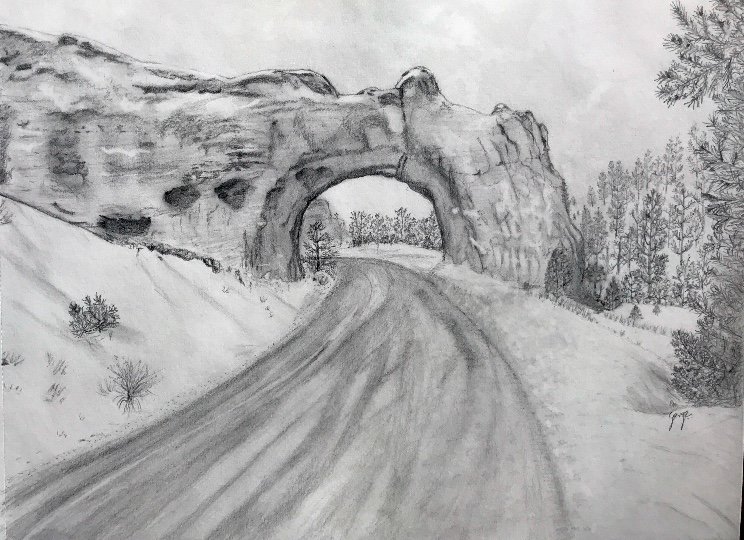 Пейзаж с дорогой карандашом