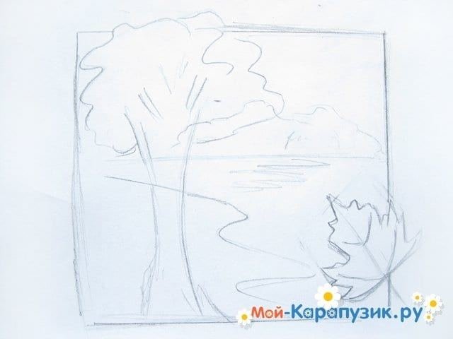 Рисунок осень простым карандашом