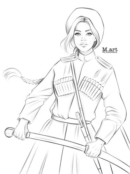 Рисунок казачки карандашом
