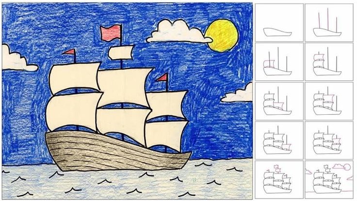 Рисование корабля для детей