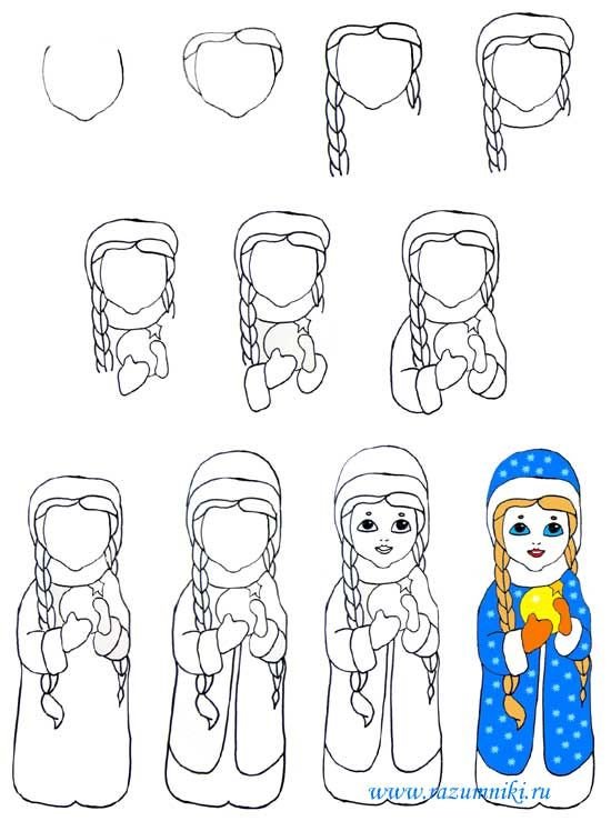 Снегурочка рисунок поэтапно